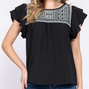 NWT Boho Embroidered Black Top